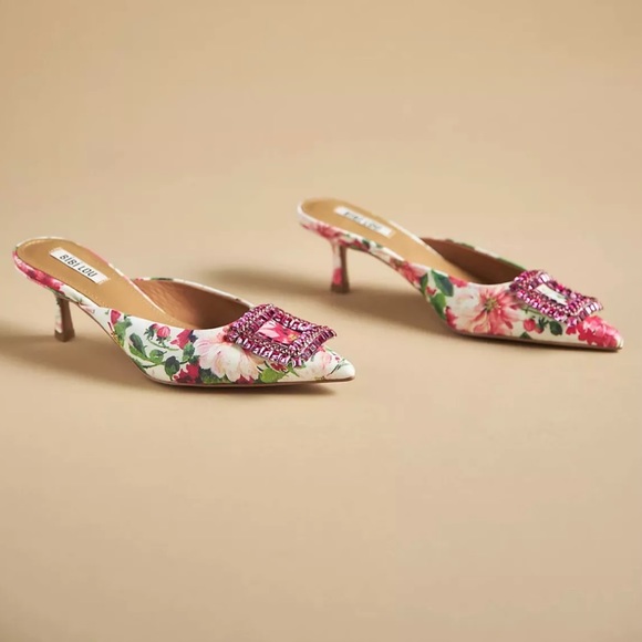 New Bibi Lou x Anthropologie Aoi 8 9 10 Floral Leather Rhinestone Crystal Mule - Picture 5 of 5
